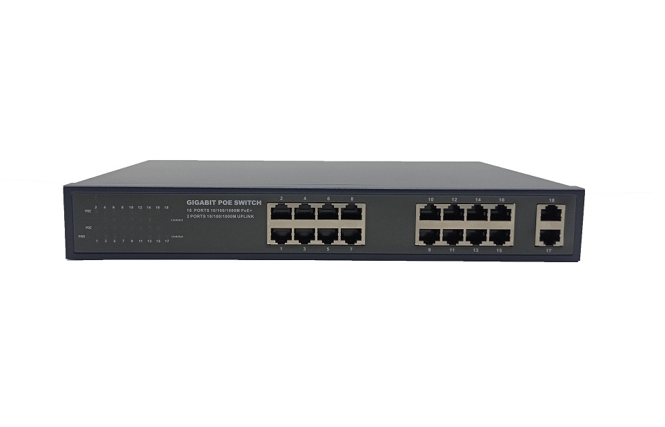 16-Port 10/100/1000Mbps PoE switch with 2 Gigabit RJ45